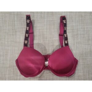 Victoria's Secret Very Sexy Push-Up Bra Burgundy Shine Strap Rhinestone 32D